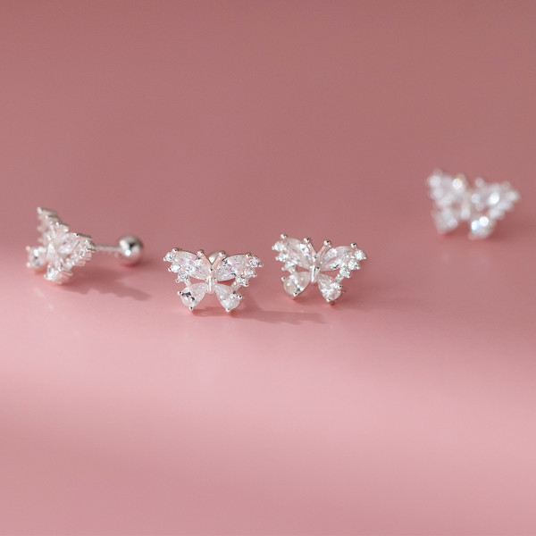 A45004 s925 sterling silver sweet dainty rhinestone butterfly stud earrings