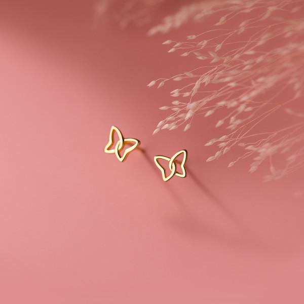 A35632 s925 sterling silver cute piercing hollowed butterfly earrings