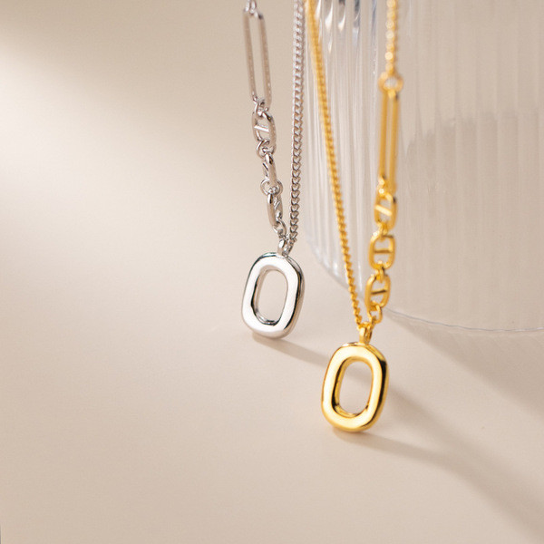 A32433 s925 sterling silver vintage oval hollowed geometric unique necklace