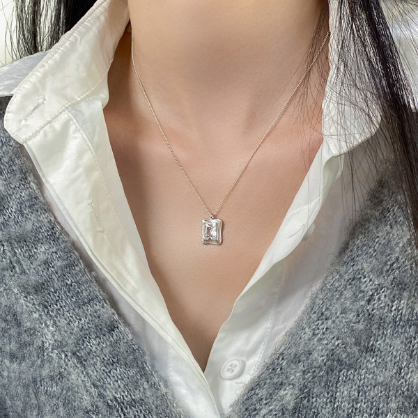 A43431 s925 silver elegant simple trendy artificial square necklace