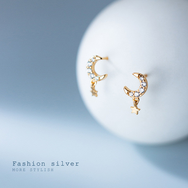 A31804 s925 sterling silver sweet cute stars moon earrings