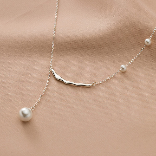 A41092 s925 sterling silver artificial pearl elegant unique necklace