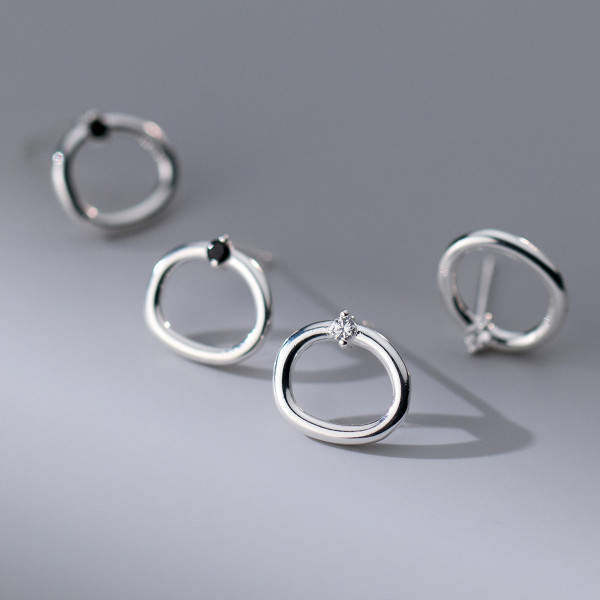 A41270 s925 sterling silver circle hollowed rhinestone stud elegant earrings