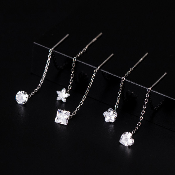 A42203 s925 silver rhinestone fringe string simple elegant earrings