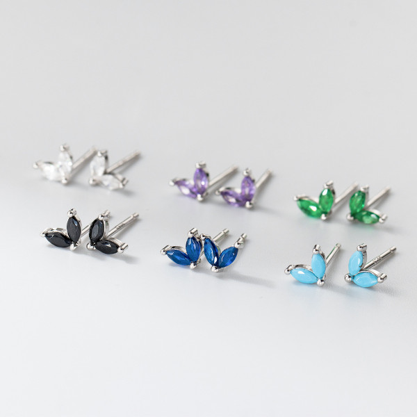 A46420 s925 sterling silver simple rhinestone heartshape leaf stud earrings