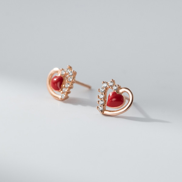 A39686 s925 sterling silver rhinestone heart hollowed stud grade elegant earrings