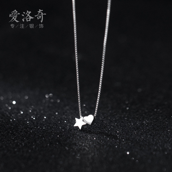 A32997 s925 sterling silver simple sweet small trendy stars heart necklace