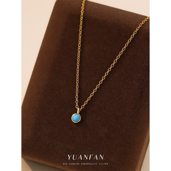A43627 s925 sterling silver luxury green turquoise simple necklace