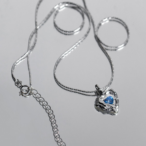 A39160 s925 sterling silver blue heart design choker necklace