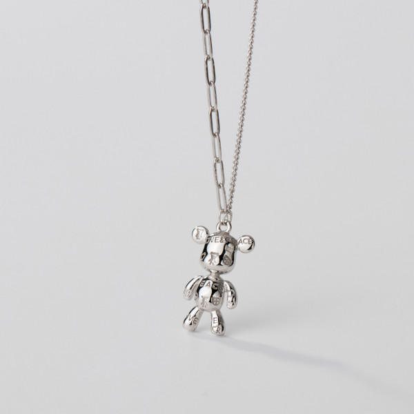 A38419 s925 sterling silver initial bear unique cute elegant necklace