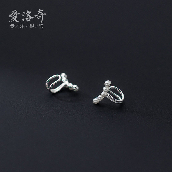 A33188 s925 sterling silver clipon trendy simple pearl chic sweet earrings