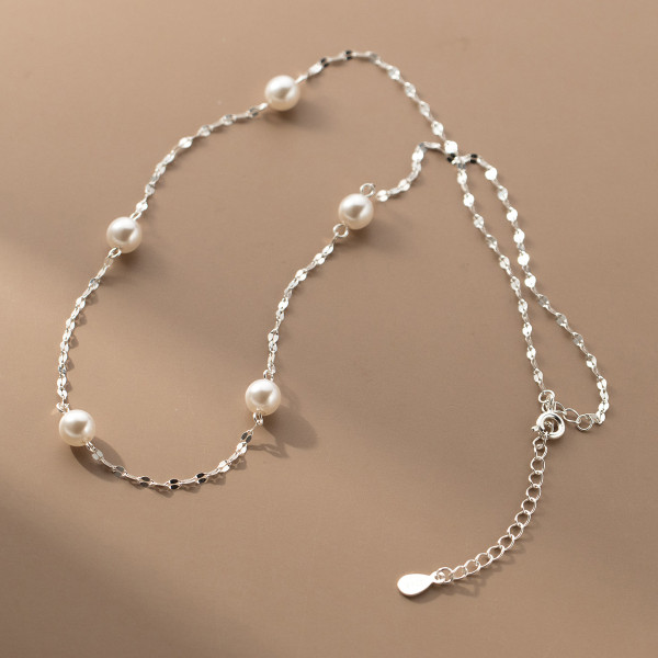 A40896 s925 sterling silver artificial pearl lip design necklace