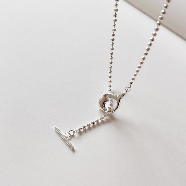 A32879 925 sterling silver irregular bead necklace