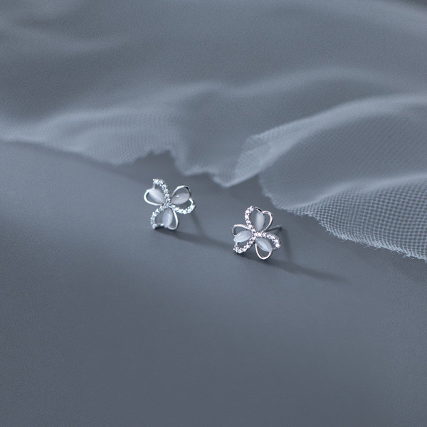 A33755 s925 sterling silver simple opal sweet chic rhinestone earrings