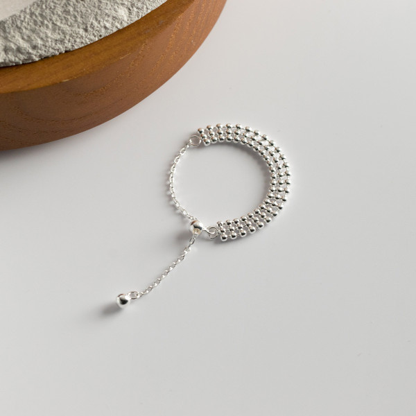 A39109 s925 silver trendy simple layered chain bar ring