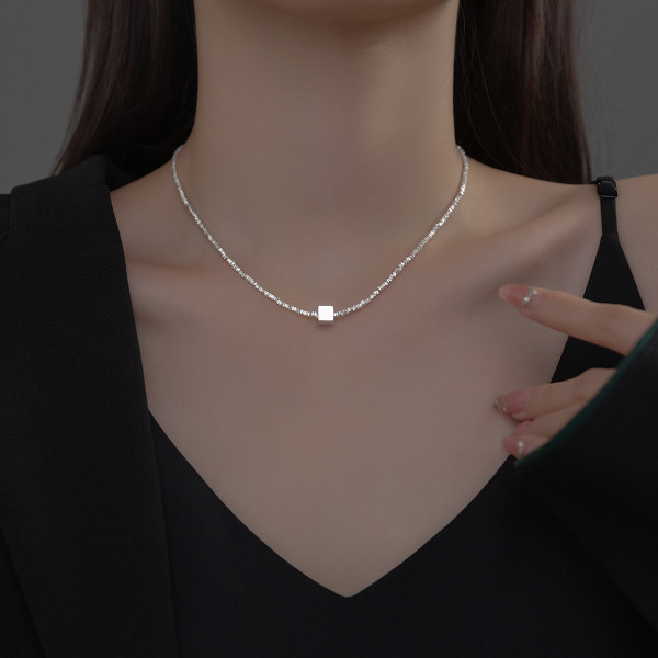 A36919 s925 sterling silver geometric square silver women necklace