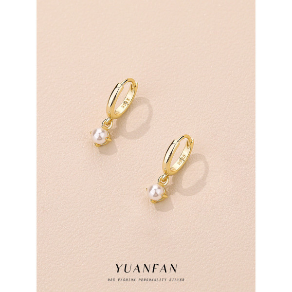 A43639 s925 sterling silver bead unique fashion hoop simple dainty earrings