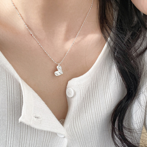 A45992 s925 silver trendy sweet matte finish heart necklace