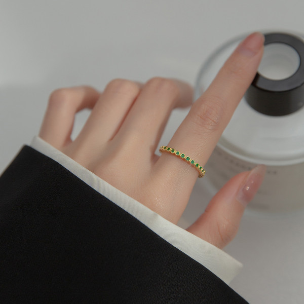 A36577 s925 sterling silver fashion vintage green rhinestone goldplated ring