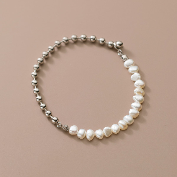 A36049 s925 sterling silver irregular pearl charm bracelet