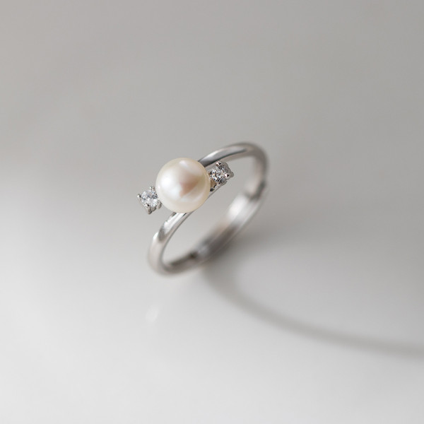 A44889 s925 sterling silver fashion rhinestone natural fresh water pearl ring