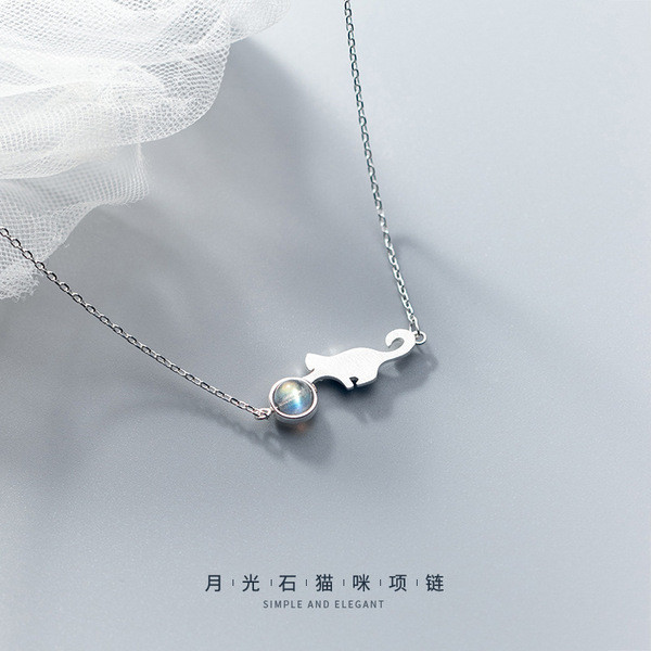 A32996 s925 sterling silver simple unique moonstone necklace