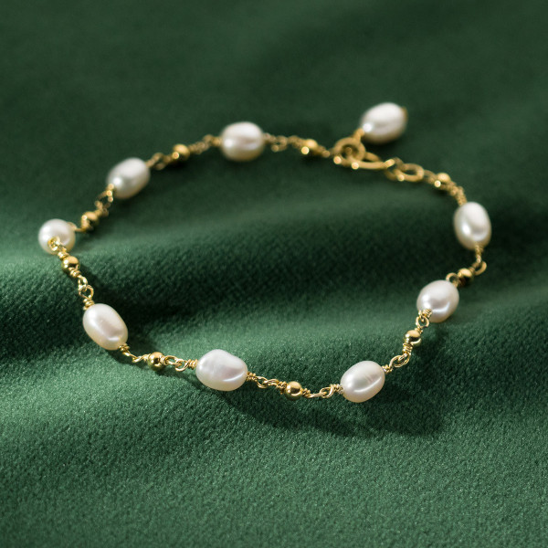 A40090 s925 sterling silver pearl charm vintage design elegant bracelet