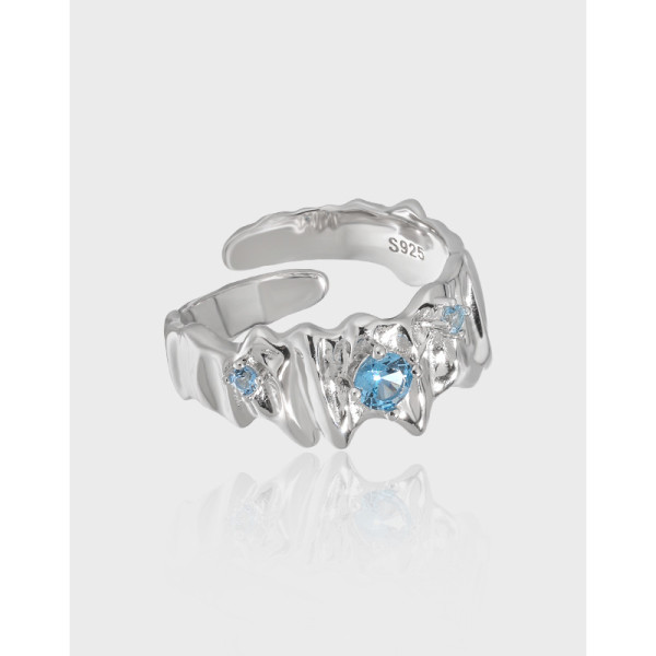 A39382 grade wrinkled design unique blue cubic zirconia s925 sterling silver ring