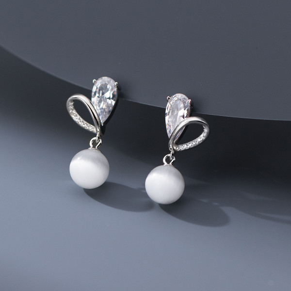 A42325 s925 sterling silver trendy sweet teardrop rhinestone heart earrings