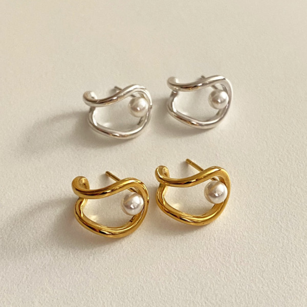 A41027 sterling silver pearl simple elegant stud earrings