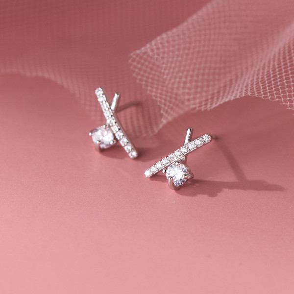 A38509 s925 sterling silver rhinestone stud unique design earrings
