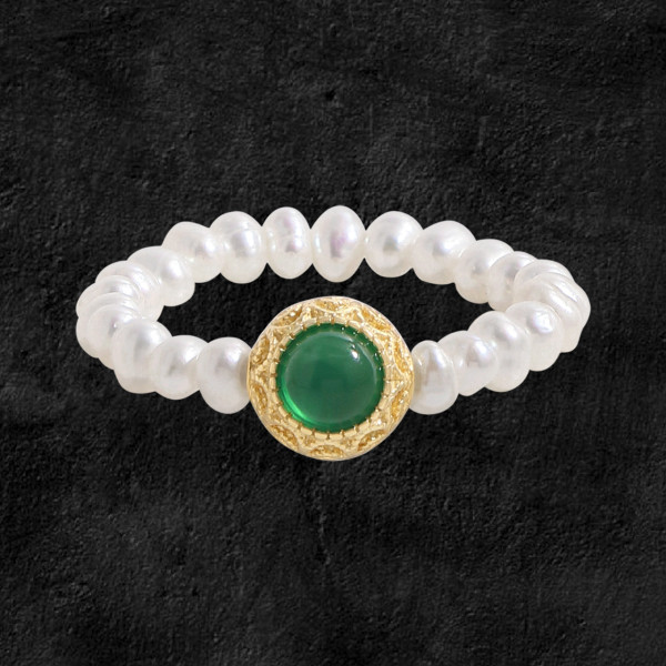 A45072 natural pearl agate sterling silver s925 ring