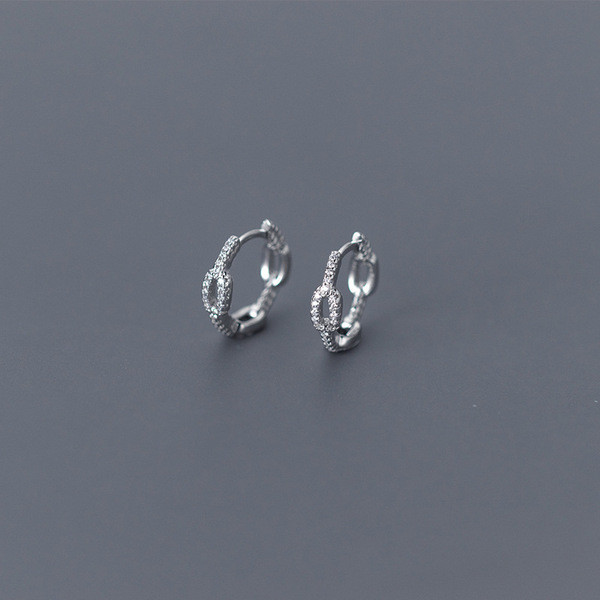 A34703 s925 sterling silver simple rhinestone oval geometric hollowed chi earrings