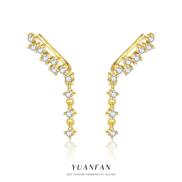 A44601 s925 sterling silver rhinestone clipon fashion fringe trendy simple earrings