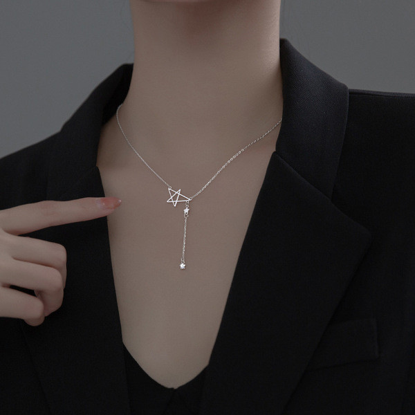 A34039 s925 sterling silver hollowed stars necklace
