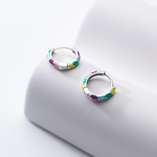 A36677 925 sterling silver colorful glazed circle earrings