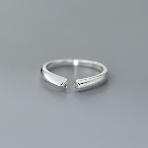 A46193 s925 sterling silver simple triangle circle rhinestone adjustable ring