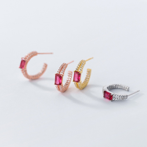 A31647 s925 sterling silver fashion pink rhinestone short simple chic rhineston earrings