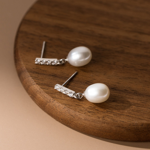 A39605 s925 sterling silver pearl rhinestone design elegant earrings
