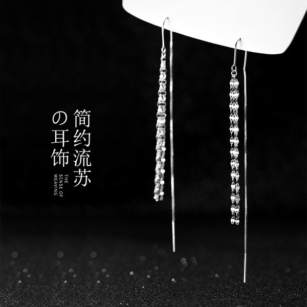 A32289 s925 sterling silver long tassel chic string sweet earrings