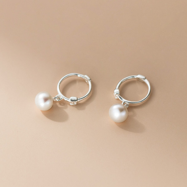 A46264 s925 sterling silver sweet pearl circle ear buckle
