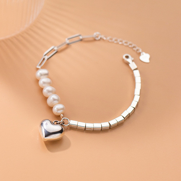 A33332 s925 sterling silver heart charm bracelet