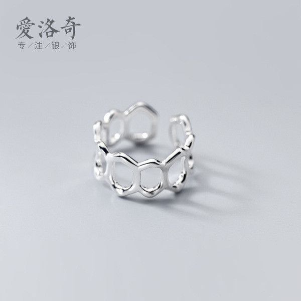 A32165 s925 sterling silver hollowed chic adjustable geometric ring