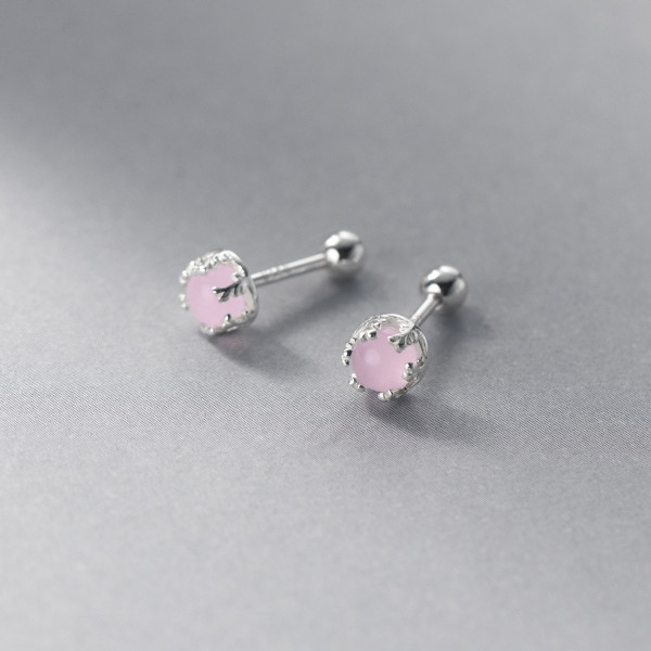 A37971 s925 sterling silver pink artificial glass stud design earrings