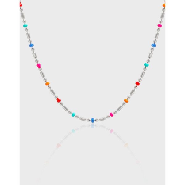 A38889 elegant simple unique colorful beaded sterling silver necklace
