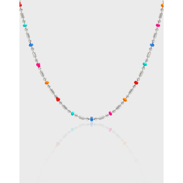 A38889 elegant simple unique colorful beaded sterling silver necklace