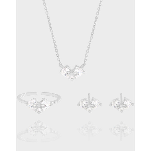 A42412 design heart butterfly cubic zirconia stud sterling silver s925 earrings ring