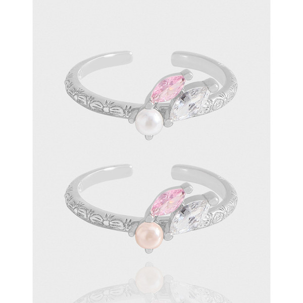 A43266 design cubic zirconia pearl sterling silver s925 adjustable ring