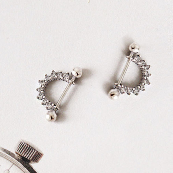 A40369 s925 silver rhinestone stud fanshape bead earrings earrings