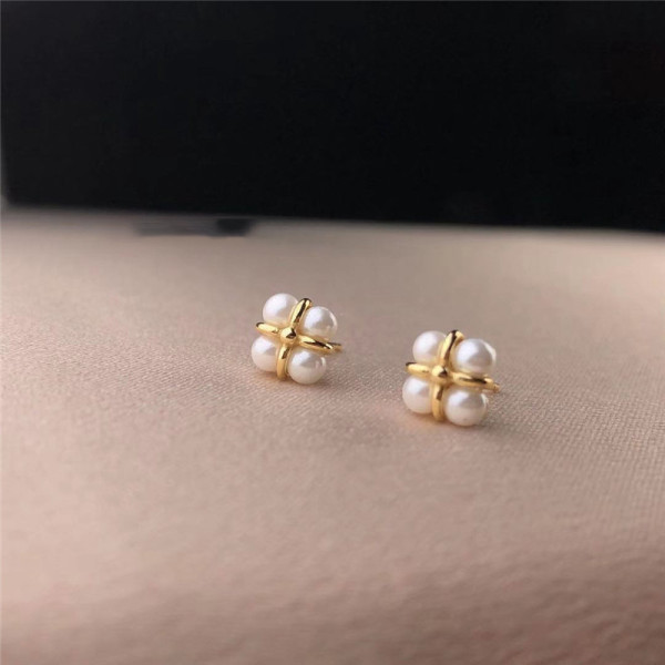 A41764 s925 sterling silver stud square flower earrings